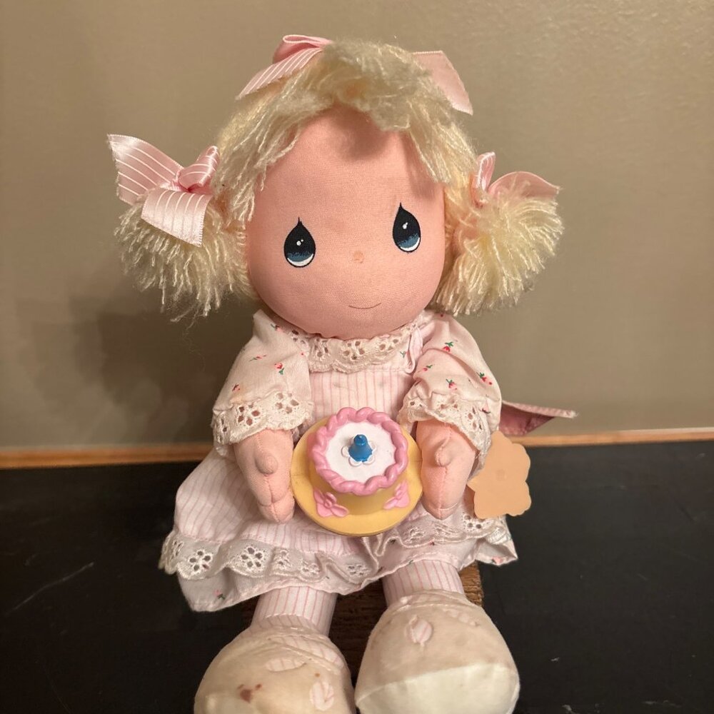 Applause Precious Moments Doll Blonde Hair Pink Dress Plush Rag Doll